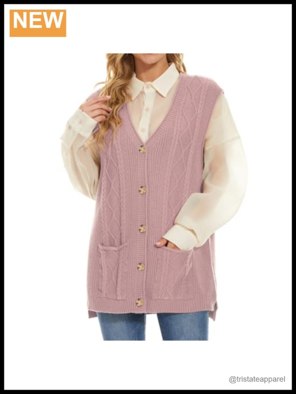 Women's Cable Knit Sweater Vest Sleeveless V-Neck Long Loose Cozy
